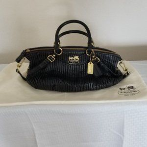 Coach Black Sophia Madison Satchel Gathered Pleated Leather. Brass fittings.